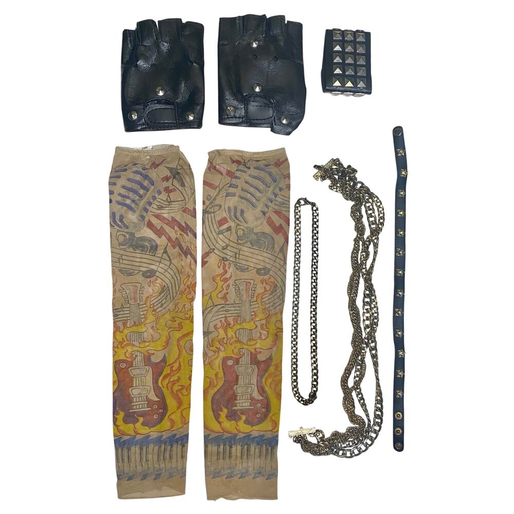 1980’s Punk Rock Gothic Halloween Costume Accessories Tattoo Sleeve Gloves Chain